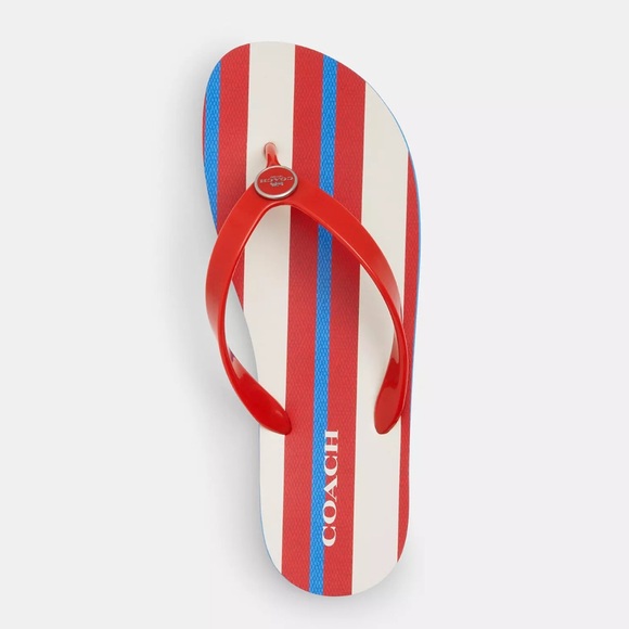 New Authentic Coach Zayn stripe FlipFlop red/Blue Sandals - Picture 2 of 2